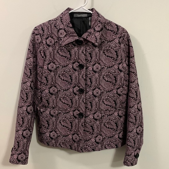 Liz Claiborne purple and black Tapestry style jacket with snaps good condition - Picture 1 of 8